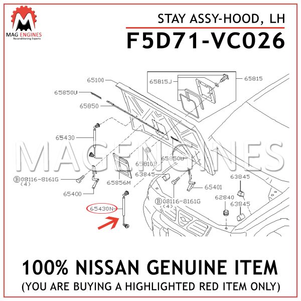 F5D71-VC026 NISSAN GENUINE STAY ASSY-HOOD, LH F5D71VC026