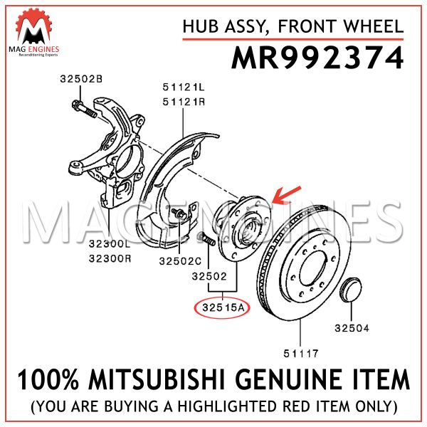 MR992374 MITSUBISHI GENUINE HUB ASSY, FRONT WHEEL