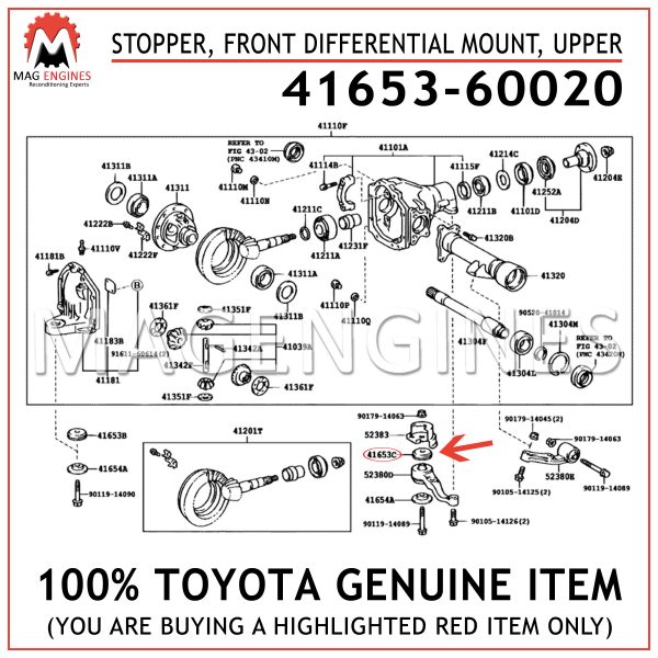 41653-60020 TOYOTA GENUINE STOPPER, FRONT DIFFERENTIAL MOUNT, UPPER 4165360020