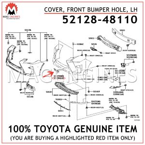 52128-48110 TOYOTA GENUINE COVER, FRONT BUMPER HOLE, LH 5212848110