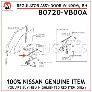 80720-VB00A NISSAN GENUINE REGULATOR ASSY-DOOR WINDOW, RH 80720VB00A