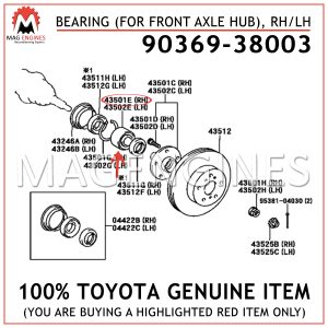 90369-38003 TOYOTA GENUINE BEARING (FOR FRONT AXLE HUB), RHLH 9036938003