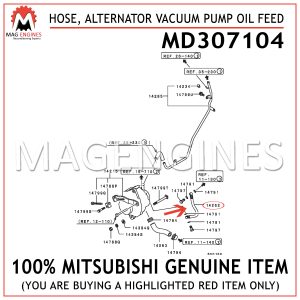 MD307104 MITSUBISHI GENUINE HOSE, ALTERNATOR VACUUM PUMP OIL FEED