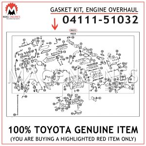 04111-51032 TOYOTA GENUINE GASKET KIT, ENGINE OVERHAUL 0411151032
