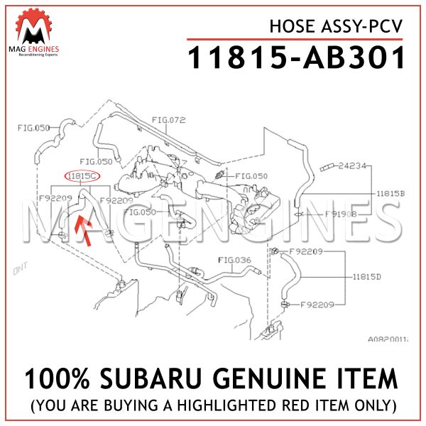 11815-AB301 SUBARU GENUINE HOSE ASSY-PCV 11815AB301