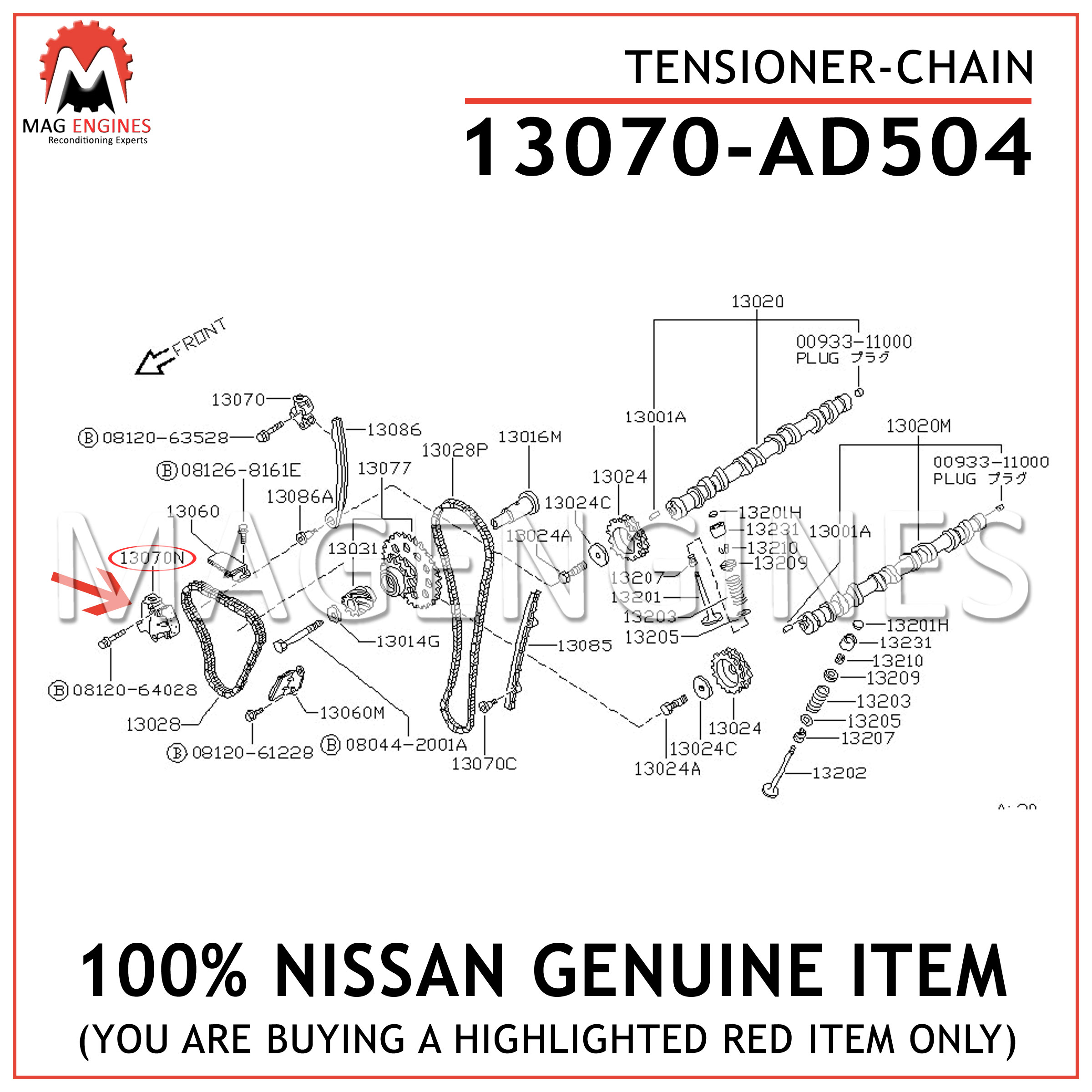 13070AD504 Genuine Nissan TENSIONER-CHAIN 13070-AD504 