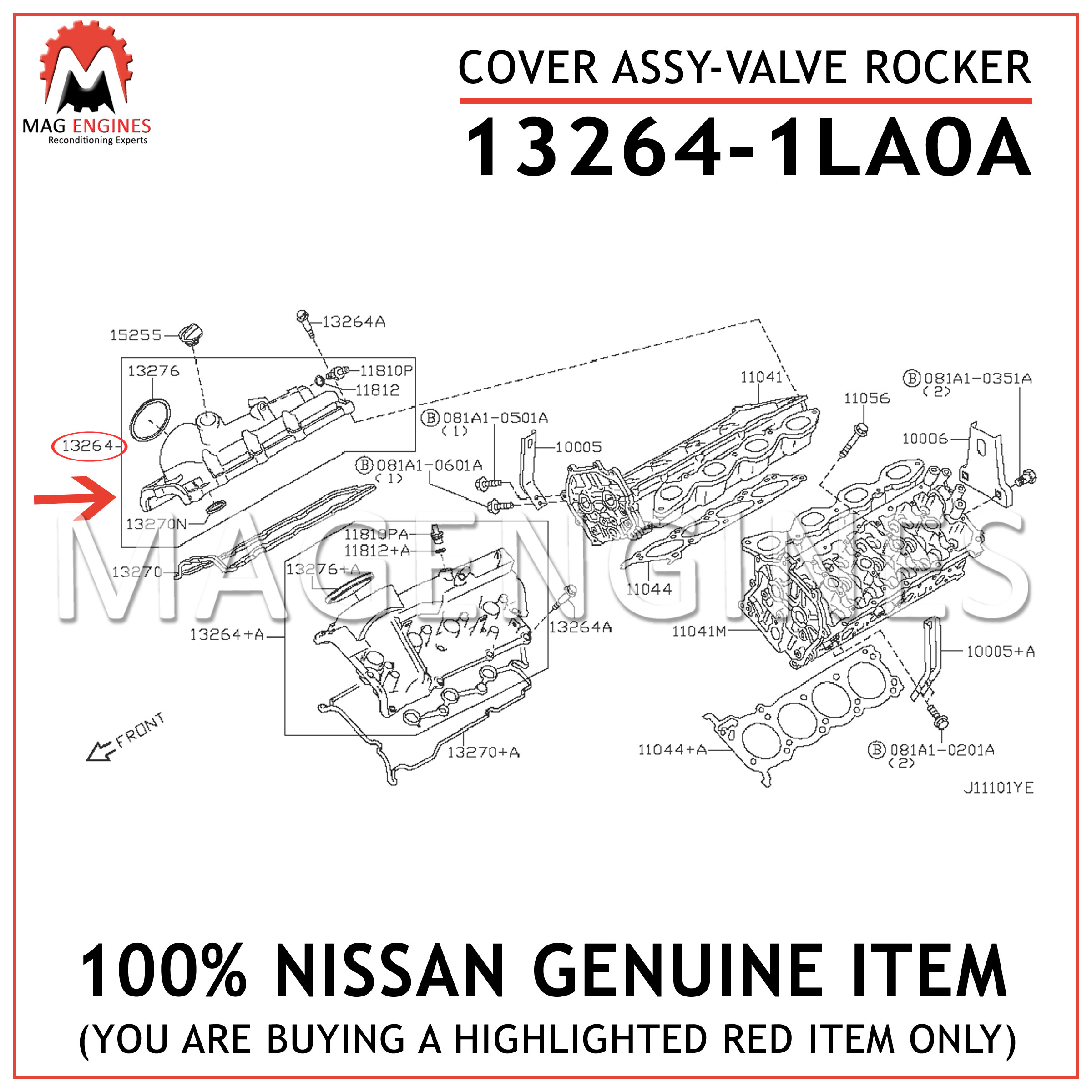 New Genuine Nissan Engine Valve Cover Rocker Assembly OE 132643KY0A