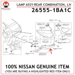 26555-1BA1C NISSAN GENUINE LAMP ASSY-REAR COMBINATION, LH 265551BA1C