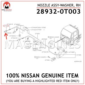 28932-0T003 NISSAN GENUINE NOZZLE ASSY-WASHER, RH 289320T003