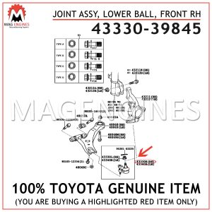 43330-39845 TOYOTA GENUINE JOINT ASSY, LOWER BALL, FRONT RH 4333039845
