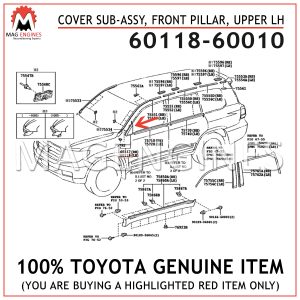60118-60010 TOYOTA GENUINE COVER SUB-ASSY, FRONT PILLAR, UPPER LH 6011860010