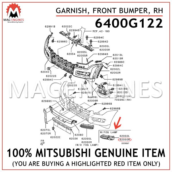6400G122 MITSUBISHI GENUINE GARNISH, FRONT BUMPER, RH