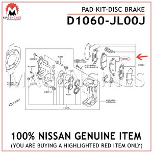 D1060-JL00J NISSAN GENUINE PAD KIT-DISC BRAKE D1060JL00J