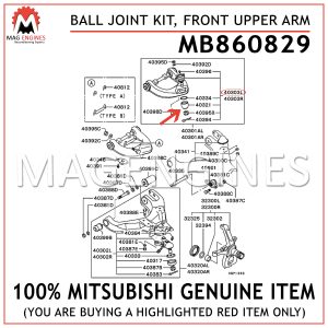 MB860829 MITSUBISHI GENUINE BALL JOINT KIT, FRONT UPPER ARM