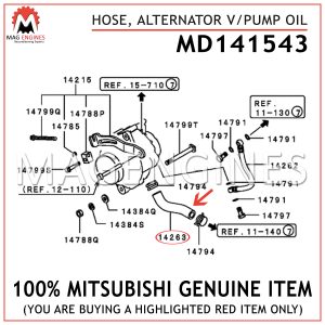 MD141543 MITSUBISHI GENUINE HOSE, ALTERNATOR VPUMP OIL