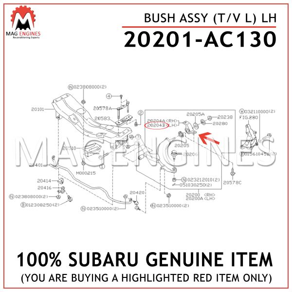 20201-AC130 SUBARU GENUINE BUSH ASSY (TV L) LH 20201AC130