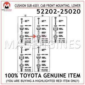 52202-25020 TOYOTA GENUINE CUSHION SUB-ASSY, CAB FRONT MOUNTING, LOWER