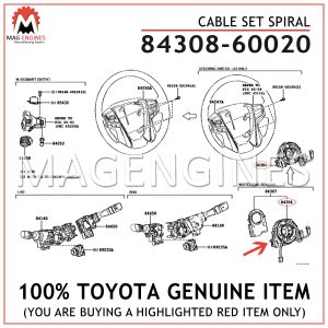 84308-60020 TOYOTA GENUINE CABLE SET SPIRAL 8430860020