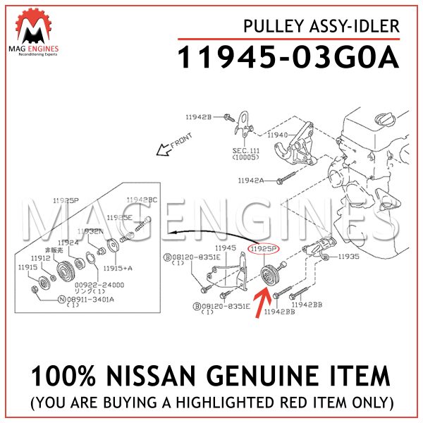 11945-03G0A NISSAN GENUINE PULLEY ASSY-IDLER 1194503G0A