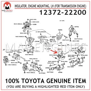 12372-22200 TOYOTA GENUINE INSULATOR, ENGINE MOUNTING, LH (FOR TRANSMISSION ENGINE)