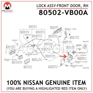 80502-VB00A NISSAN GENUINE LOCK ASSY-FRONT DOOR, RH 80502VB00A