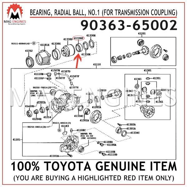 90363-65002 TOYOTA GENUINE BEARING, RADIAL BALL, NO.1 (FOR TRANSMISSION COUPLING)