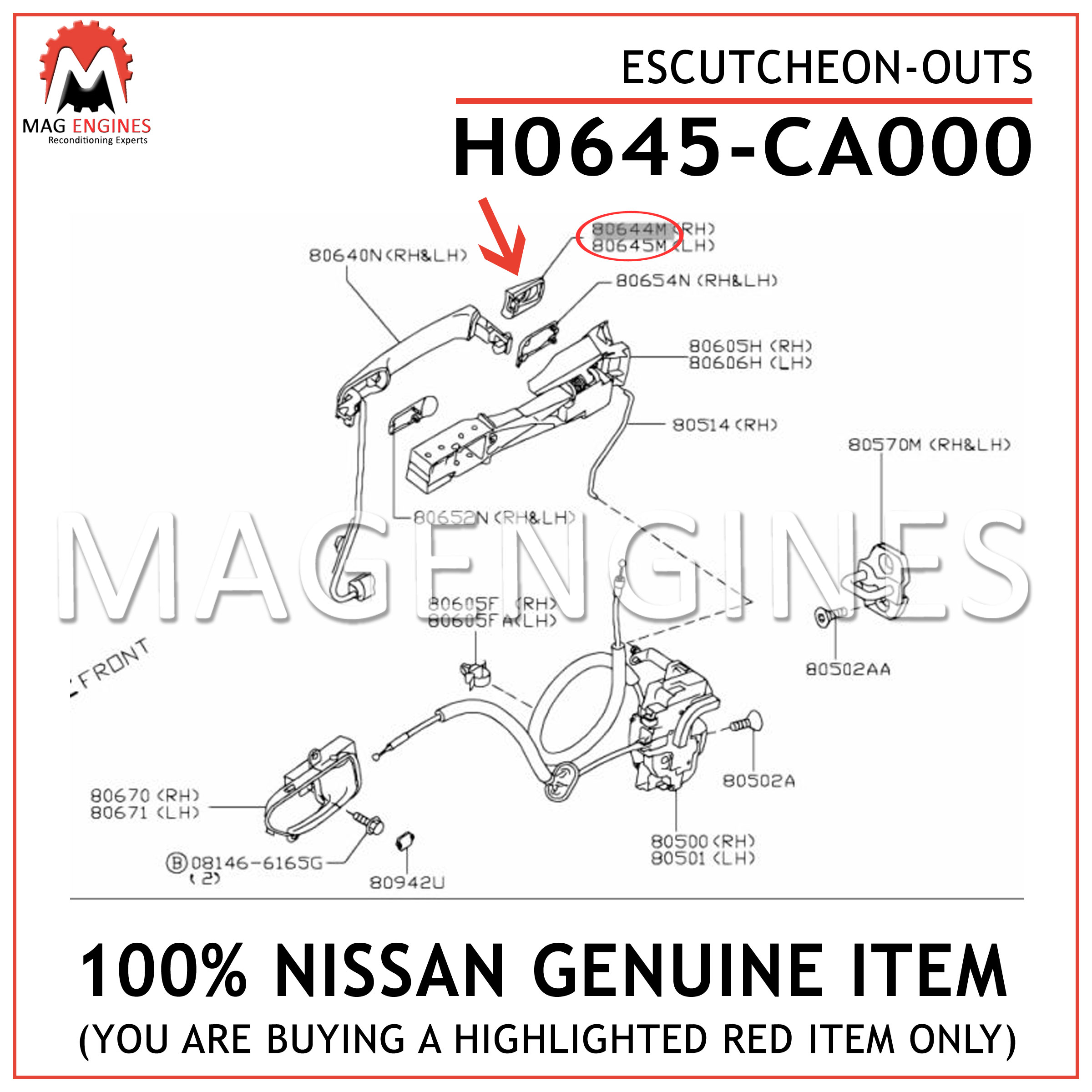 New Genuine OEM Part H0645-CA000 Nissan Escutcheonouts H0645CA000