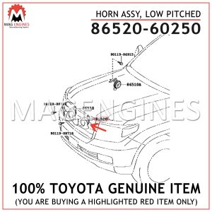 86520-60250 TOYOTA GENUINE HORN ASSY, LOW PITCHED 8652060250