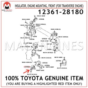 12361-28180 TOYOTA GENUINE INSULATOR, ENGINE MOUNTING, FRONT (FOR TRANSVERSE ENGINE)