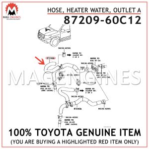 87209-60C12 TOYOTA GENUINE HOSE, HEATER WATER, OUTLET A 8720960C12
