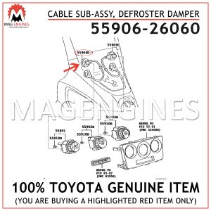 55906-26060 TOYOTA GENUINE CABLE SUB-ASSY, DEFROSTER DAMPER CONTROL 5590626060