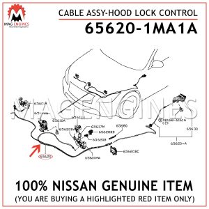 65620-1MA1A NISSAN GENUINE CABLE ASSY-HOOD LOCK CONTROL 656201MA1A