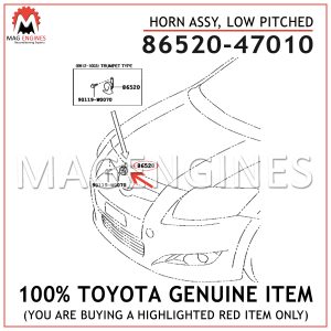 86520-47010 TOYOTA GENUINE HORN ASSY, LOW PITCHED 8652047010