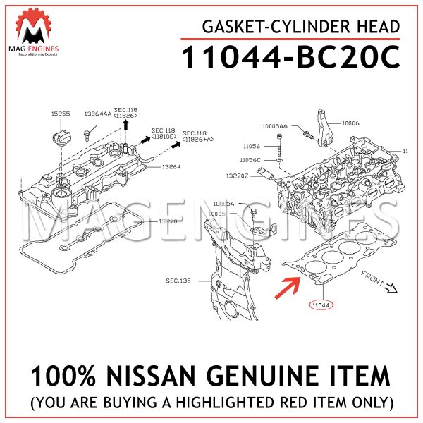 11044-BC20C NISSAN GENUINE GASKET-CYLINDER HEAD 11044BC20C