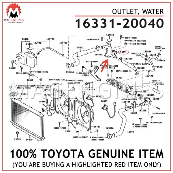 16331-20040 TOYOTA GENUINE OUTLET, WATER 1633120040