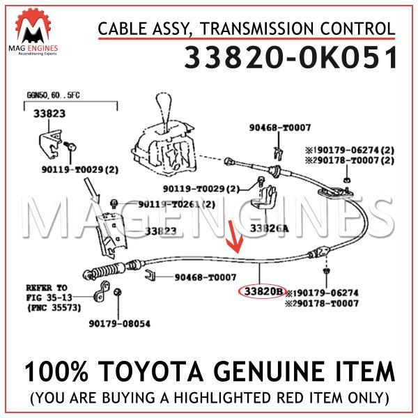 33820-0K051 TOYOTA GENUINE CABLE ASSY, TRANSMISSION CONTROL 338200K051