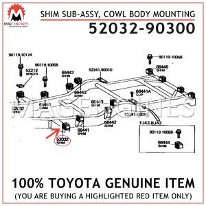 52032-90300 TOYOTA GENUINE SHIM SUB-ASSY, COWL BODY MOUNTING 5203290300