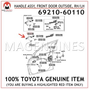 69210-60110 TOYOTA GENUINE HANDLE ASSY, FRONT DOOR OUTSIDE, RHLH 6921060110