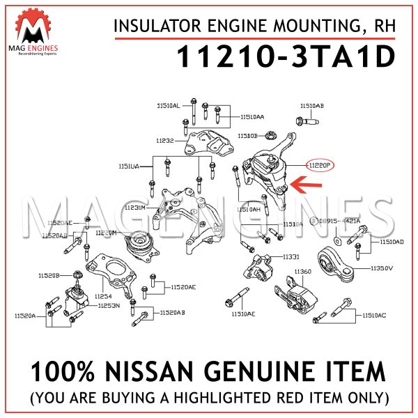 11210-3TA1D NISSAN GENUINE INSULATOR ENGINE MOUNTING, RH 112103TA1D