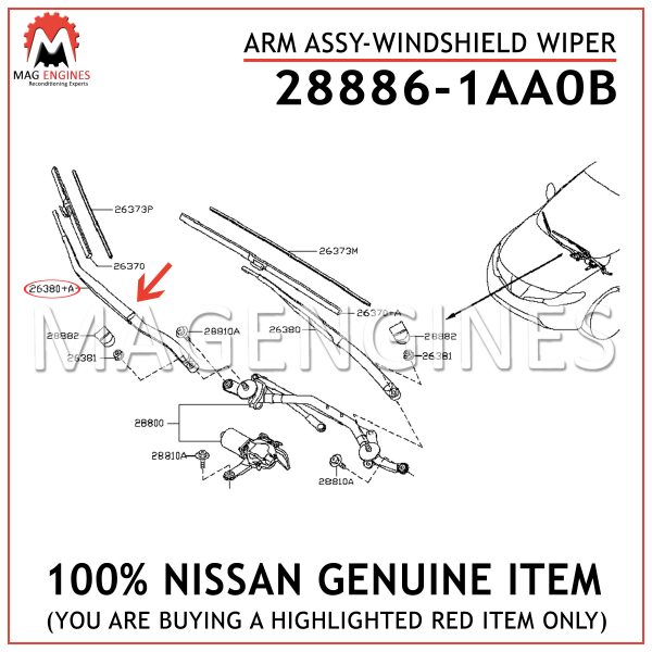 28886-1AA0B NISSAN GENUINE ARM ASSY-WINDSHIELD WIPER 288861AA0B