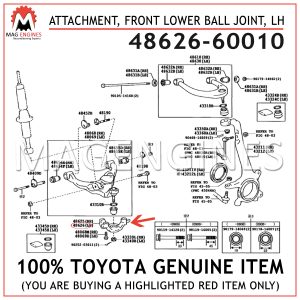 48626-60010 TOYOTA GENUINE ATTACHMENT, FRONT LOWER BALL JOINT, LH 4862660010