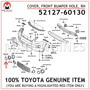 52127-60130 TOYOTA GENUINE COVER, FRONT BUMPER HOLE, RH 5212760130