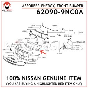 62090-9NC0A NISSAN GENUINE ABSORBER-ENERGY, FRONT BUMPER 620909NC0A