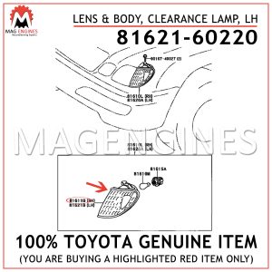81621-60220 TOYOTA GENUINE LENS & BODY, CLEARANCE LAMP, LH 8162160220