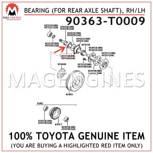 90363-T0009 TOYOTA GENUINE BEARING (FOR REAR AXLE SHAFT), RHLH 90363T0009