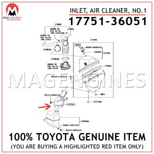17751-36051 TOYOTA GENUINE INLET, AIR CLEANER, NO.1 1775136051