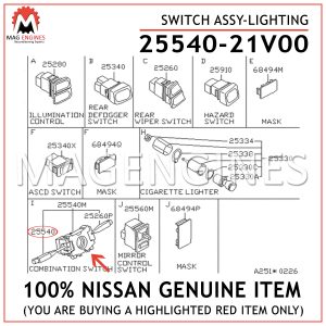 25540-21V00 NISSAN GENUINE SWITCH ASSY-LIGHTING 2554021V00