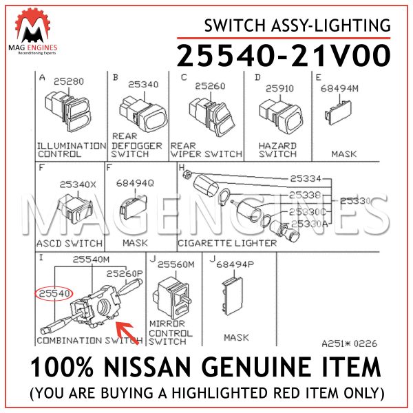 25540-21V00 NISSAN GENUINE SWITCH ASSY-LIGHTING 2554021V00