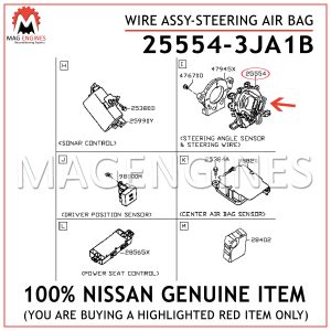 25554-3JA1B NISSAN GENUINE WIRE ASSY-STEERING AIR BAG 255543JA1B