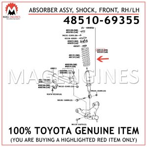 48510-69355 TOYOTA GENUINE ABSORBER ASSY, SHOCK, FRONT, RHLH 4851069355